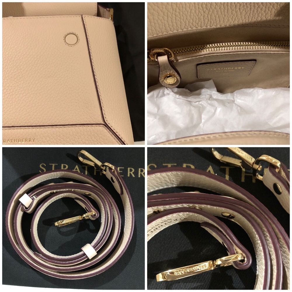Strathberry Calf Leather Mosaic Top Handle Crossbody Bag in Oat Gold Hadware NWT - Picture 9 of 16